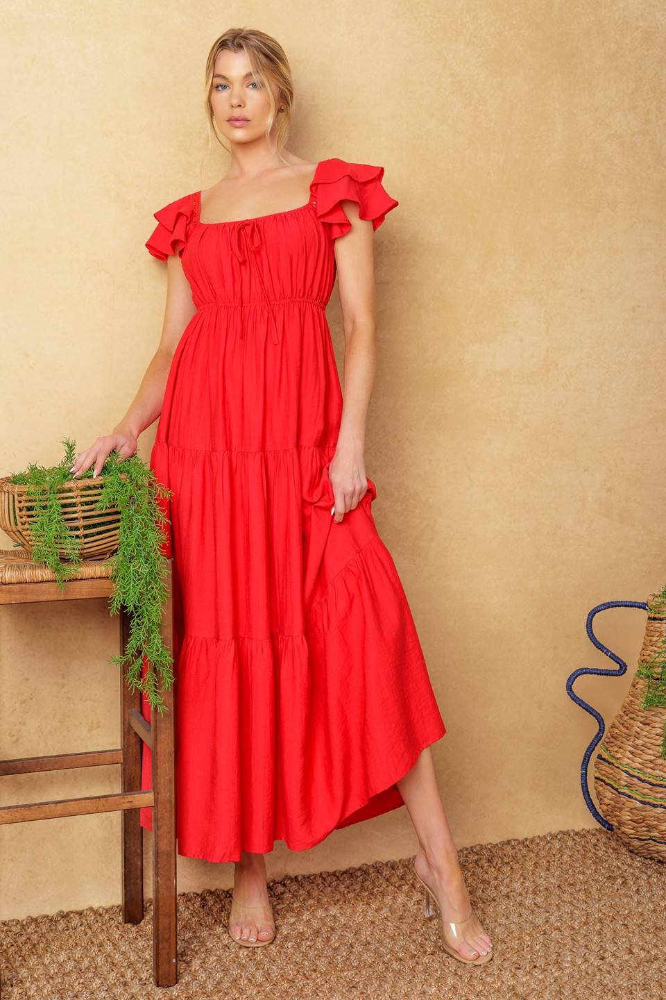 GET WITH IT WOVEN MIDI DRESS Flying Tomato